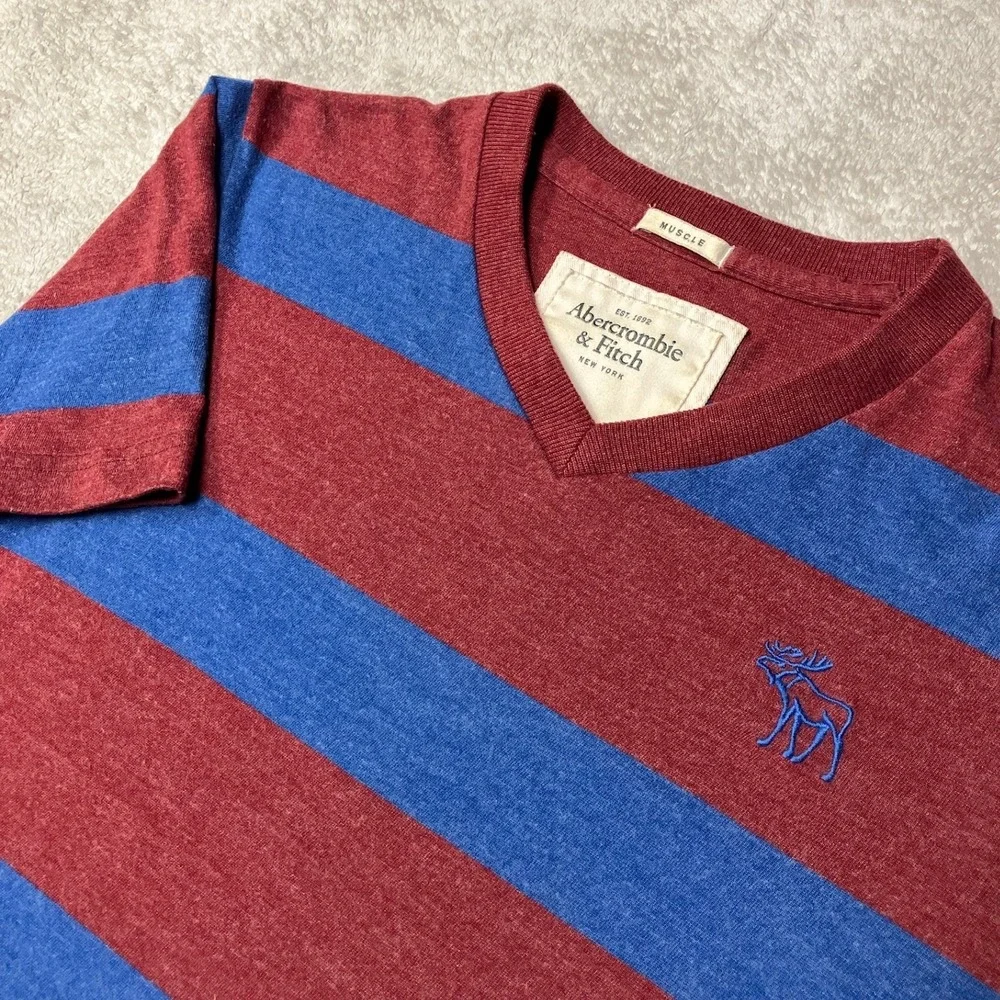 Vintage Y2K Abercrombie & Fitch Muscle Fit T-Shirt V-Neck Striped Logo Mens L
